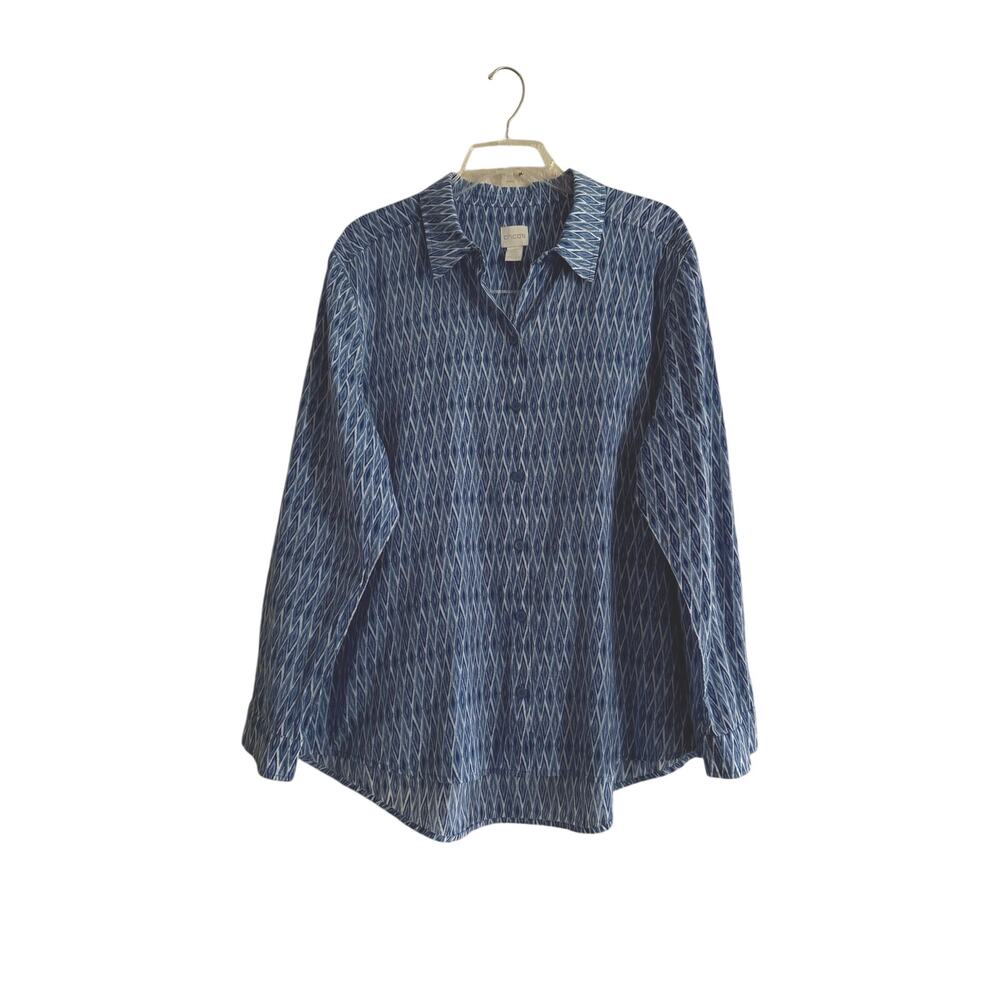 Chicos Diamond Pattern Blouse Womens Size 3 Cotton Vibrant Travel Lightweight